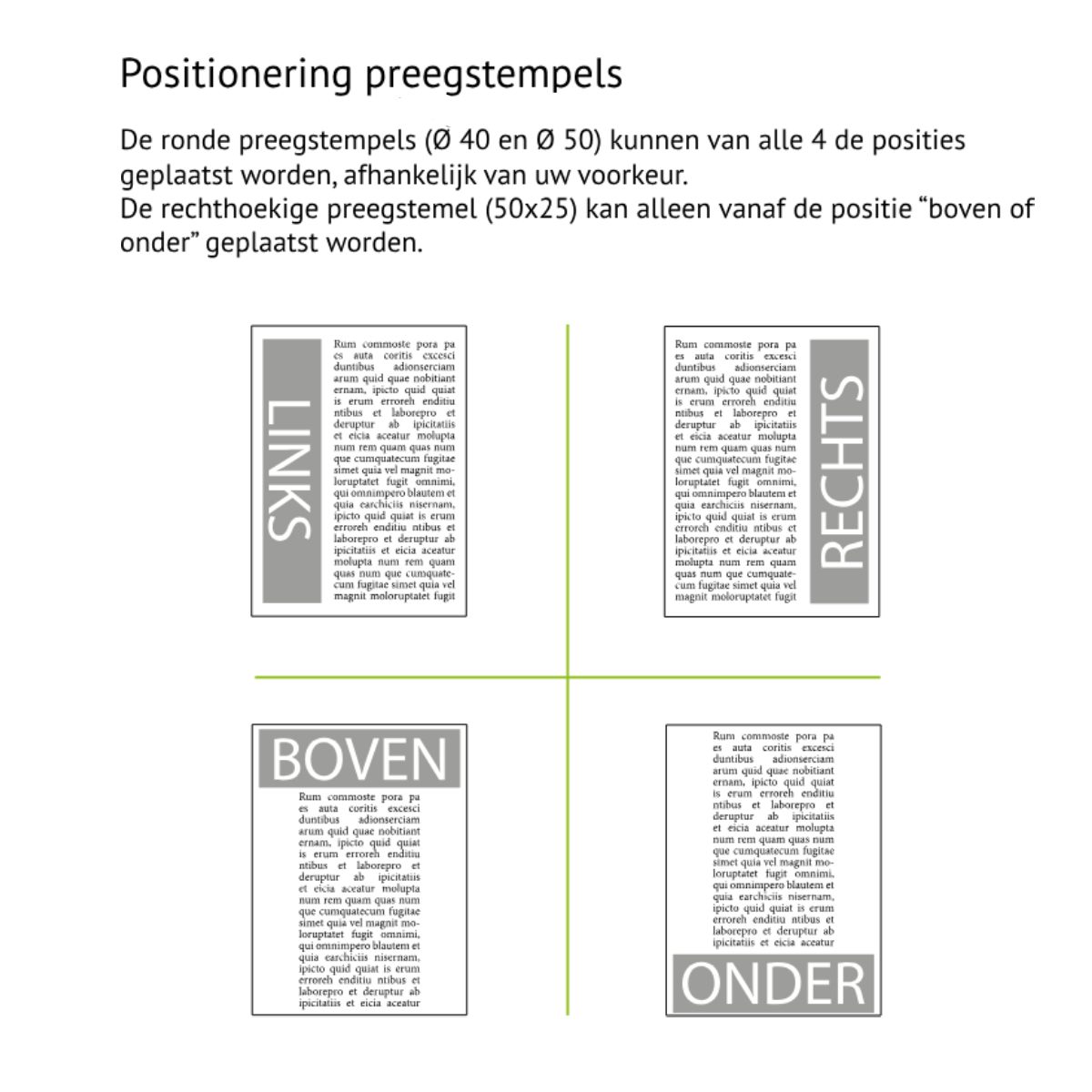 Blinddrukstempel positionering